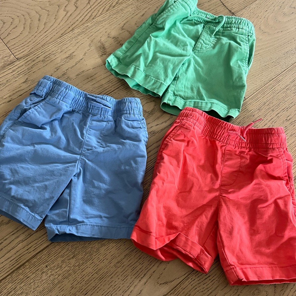 Set of 3 gap shorts , Kids Cotton Elastic Waist Shorts - Mint, Sky Blue & Coral